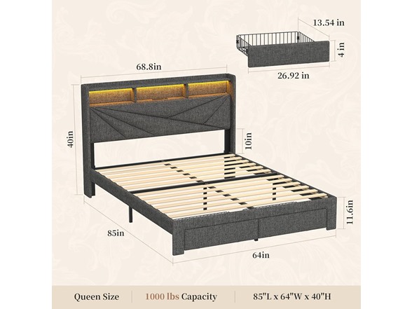 Blissivia Upholstered Platform Bed Frame with LED Lights