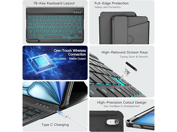 RAYMCRAFT Black iPad Air 11" Case W/ Keyboard