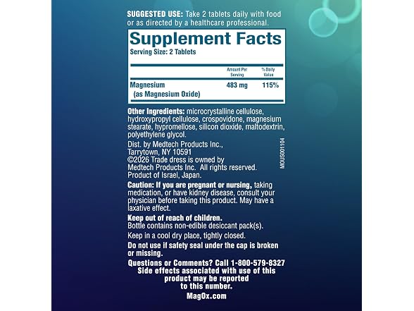 MagOx Magnesium Oxide Supplement 483mg 120ct