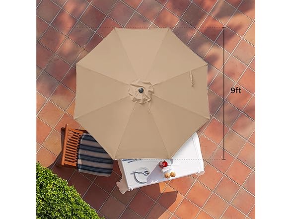 HealSmart 9ft Patio Umbrella with Push Button Tilt/Crank, Tan