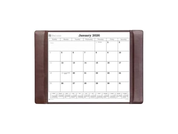 Chocolate Brown Leather Desk Pad w/Calendar, 25.5 x 17.25
