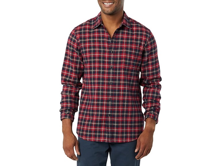 Amazon Essentials Men's Flannel Shirts Long Sleeve Slim-Fit Button Down Plaid
