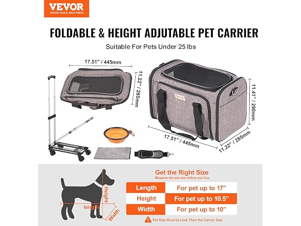 VEVOR Cat Carrier with Wheels, Airline Approved
