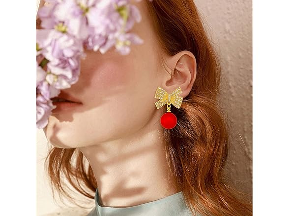 Bow Earrings Rhinestone Red