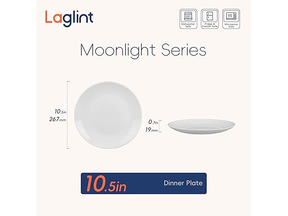 LaGlint W0670 Opal Glass White Dinner Plate