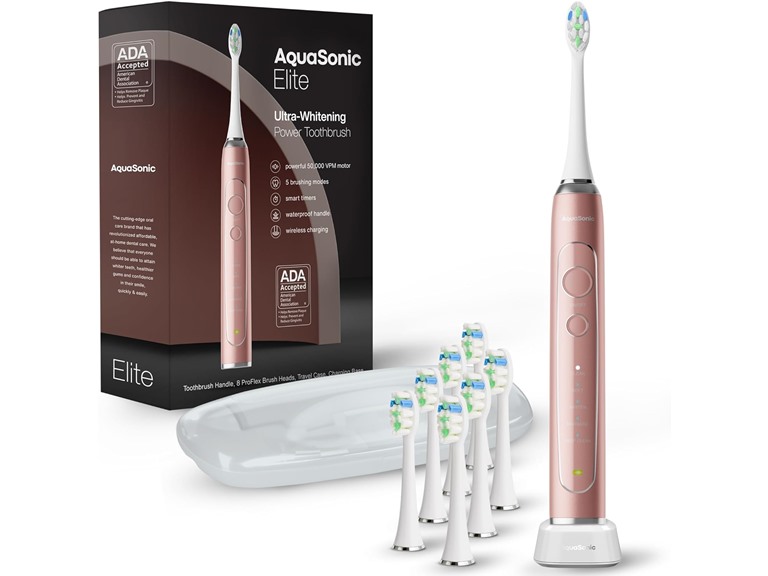 AquaSonic Elite - Ultra-Whitening Rechargeable Toothbrush - Rose Gold