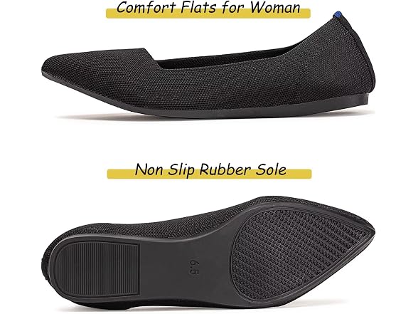 Pointed Toe Knit Flats, Black 7.5