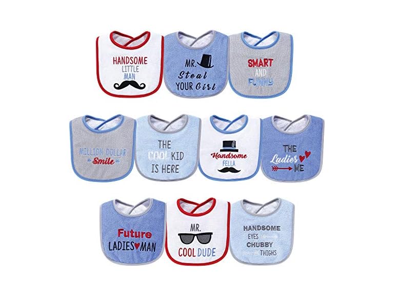 Hudson Baby Unisex Baby Cotton Terry Drooler Bibs with Fiber Filling, Handsome Eyes, One Size