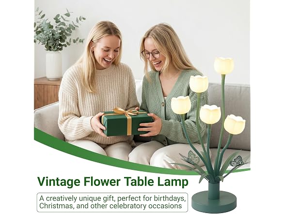 TOBUSA Green Flower Table Lamp, Adjustable Gooseneck Flower