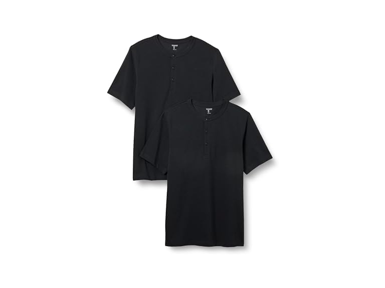 Amazon Essentials Short Sleeve Henley Shirt for Men - Regular-Fit Pique (Available in Big & Tall), Pack of 2, Black, X-Small