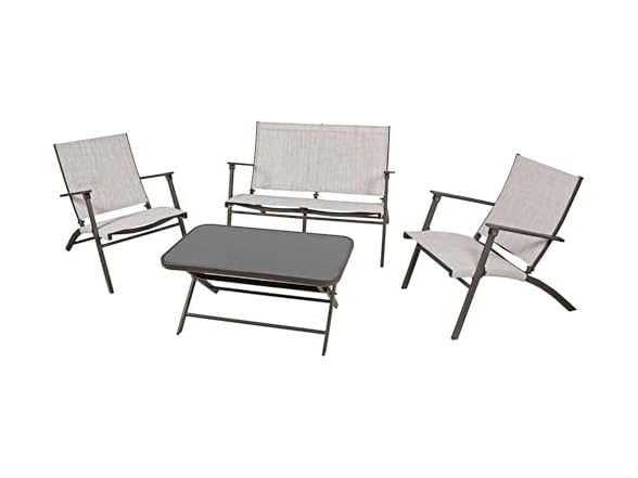 Four Seasons Courtyard Novara 4 Piece Steel Folding Furniture Set