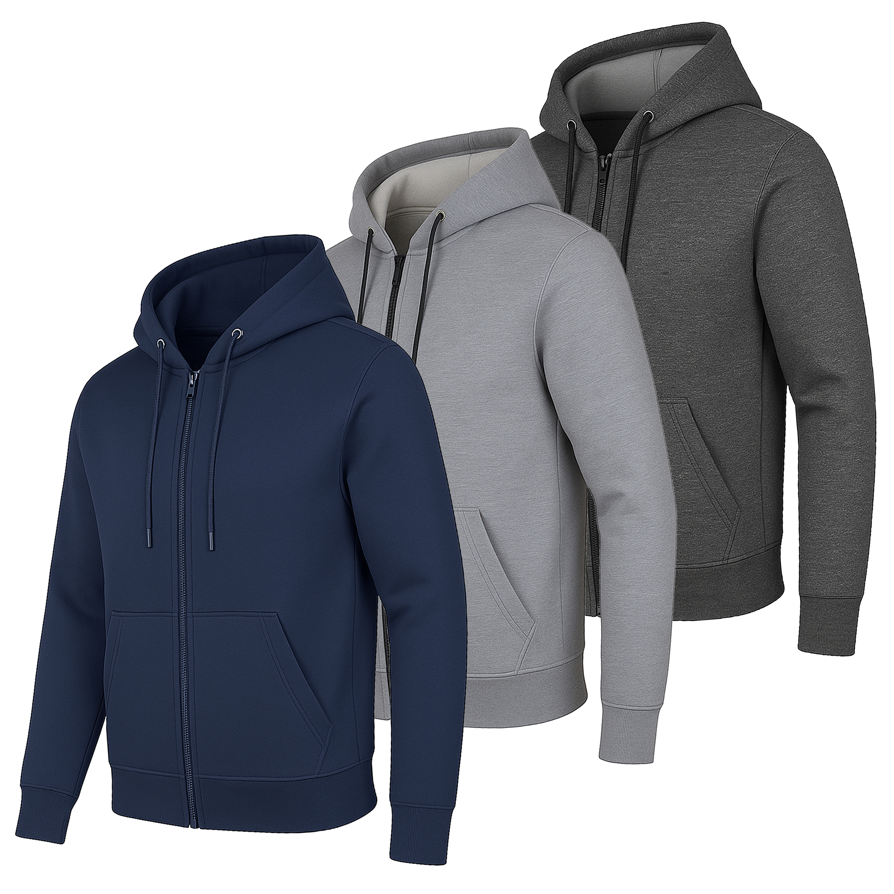 3Pk Mens Heavyweight Fleece-Lined Tech Zip Hoodie - Gallery 14