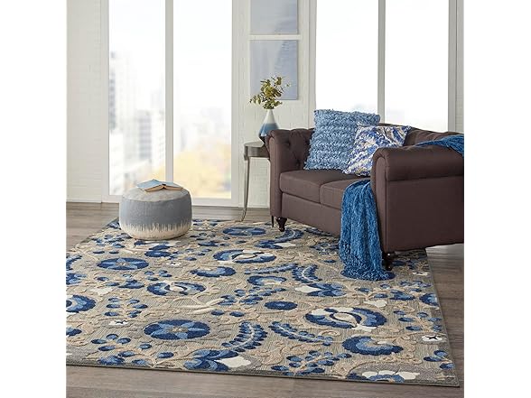 Nourison Home Aloha Indoor/Outdoor Natural/Blue 7'
