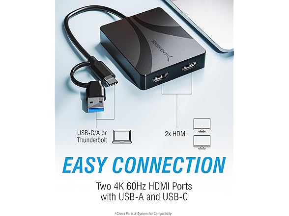 SABRENT DA-CA2H Dual HDMI Adapter with DisplayLink for 4