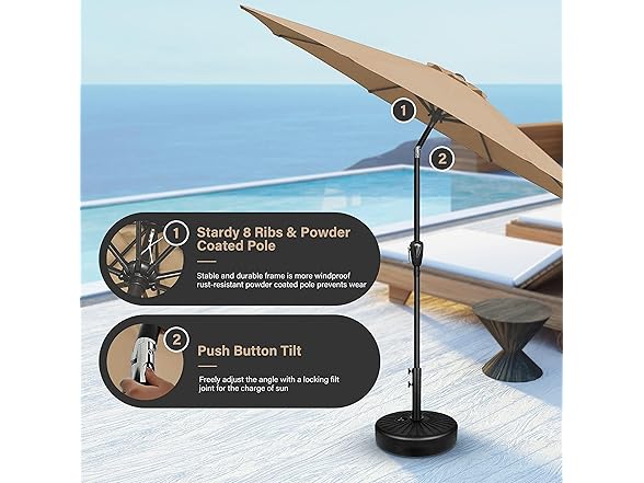 9ft Patio Umbrella Tan UV Protection
