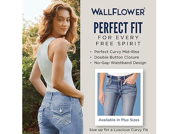 WallFlower Women's (15) Luscious Curvy 17” Jean Ca