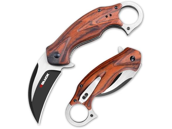 RBLACK Karambit Folding Knife, Wood Handle