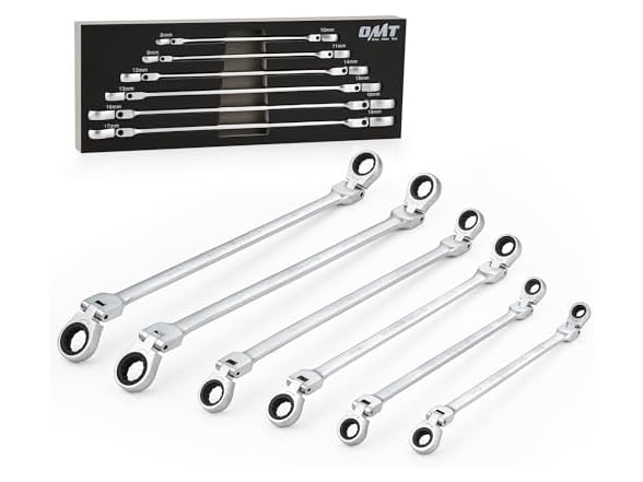 OMT 6Pc Metric Extra Long Flex-Head Ratcheting Wrench Set