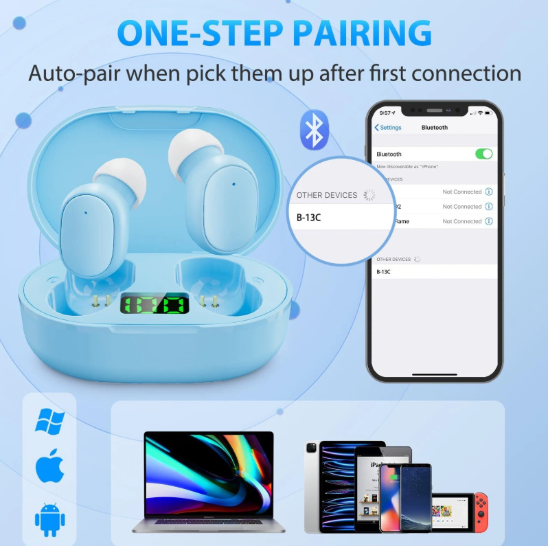 USB-C Rechargeable Wireless Earbuds- Blue - Gallery 6