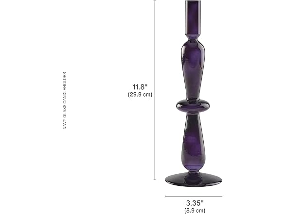 Elements 3.35x3.35x1.18 Inch Navy Glass Taper Candleholder