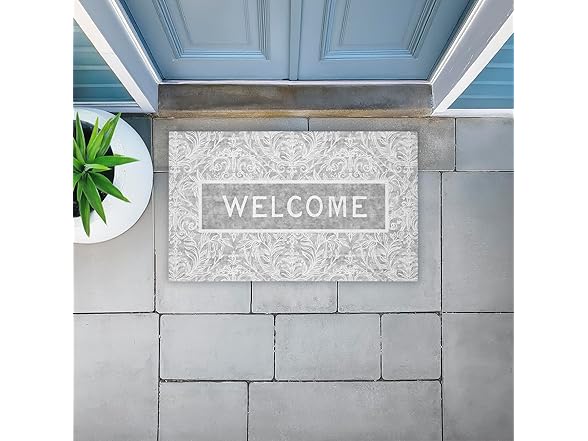 Distressed Damask Door Mat 18"x30"