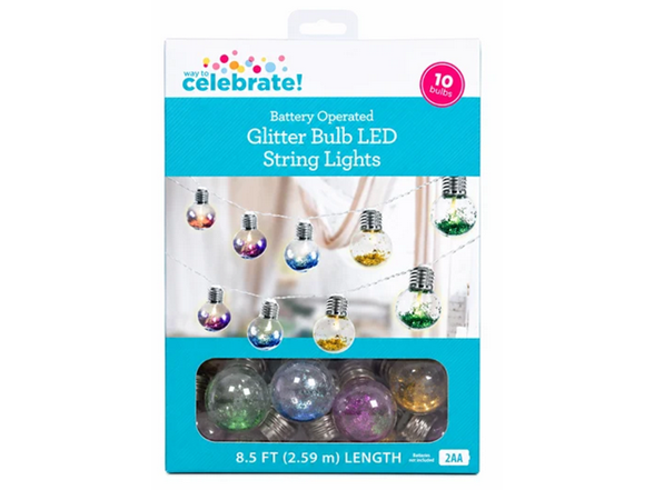 Celebrate Battery Operated Glitter 10 Bulb LED String Lights