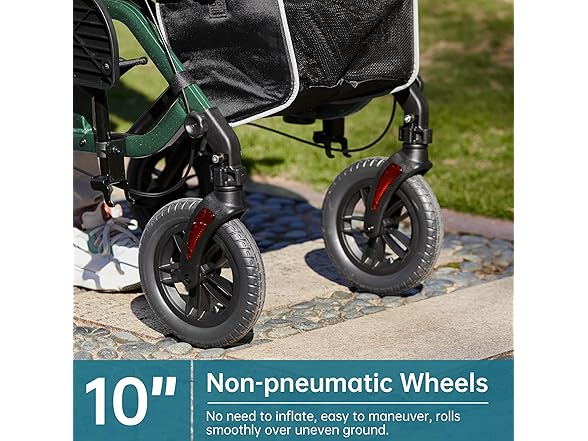 ELENKER All-Terrain 2 in 1 Rollator Walker & Transport Chair, Folding Wheelchair with 10” Non-Pneumatic Wheels for Seniors, Reversible Backrest & Detachable Footrests, Green (Open Box)
