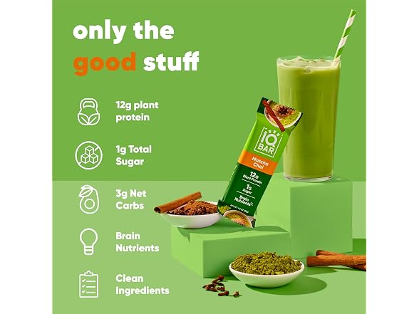 24CT IQBAR Clean Plant Protein Bars - Matcha Chai
