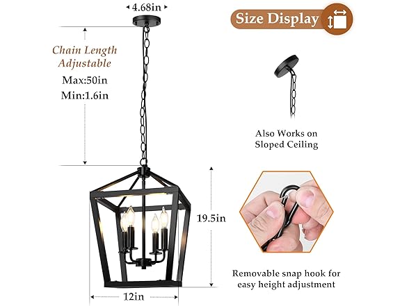 BrightHome Farmhouse Chandelier 4-Light, Black, 19.5"