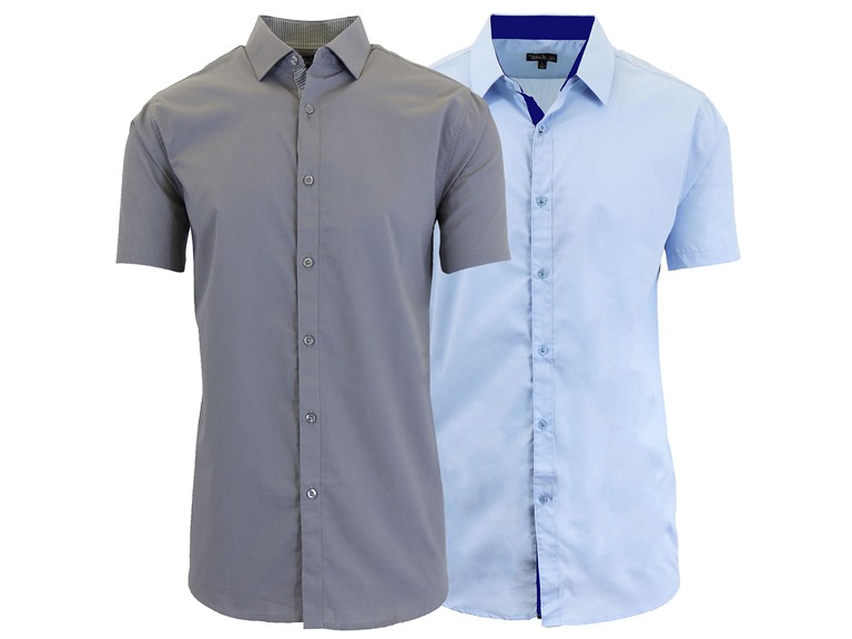 GBH WC-----(New 2Packs) / MSS-500 / GY-LB / S Small 2Pk Mens S/S Solid Classic Dress Shirts Grey & Light Blue