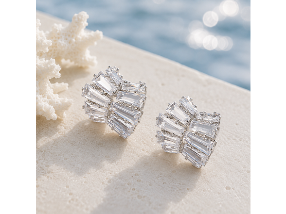 Silver Cluster CZ Stud Earrings (fan-inspired silhouette)