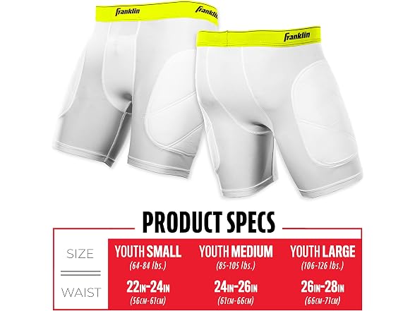 Franklin Sports Youth Compression Sliding Shorts Large