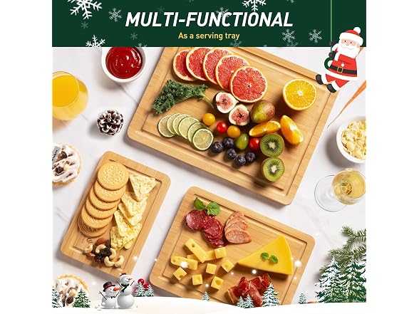 Bamboo Cutting Board Set Non Slip Feet