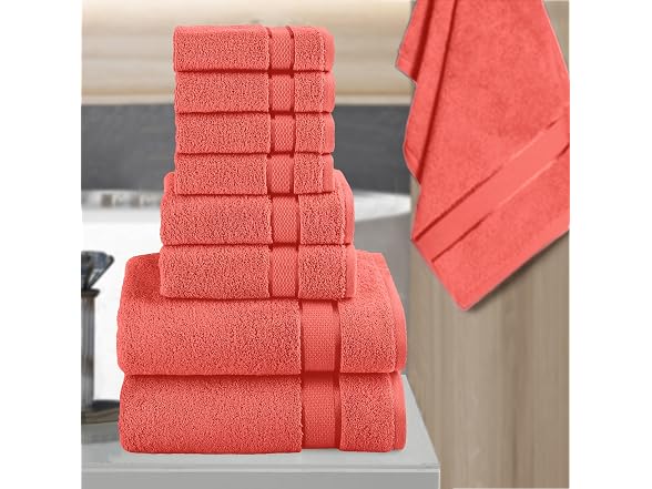Elegant Comfort Premium Cotton 8-Piece Towel Set, Coral