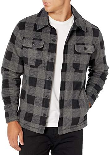Amazon Essentials Men's Long-Sleeve Polar Fleece Shirt Jacket, Black Charcoal Buffalo Plaid, X-Small