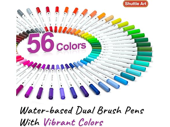 Shuttle Art Dual Brush Marker Pens, 56 Colors