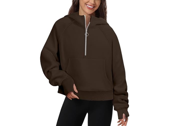 FKEEP Women's (XL) Womens Half Zip Hoodies Q Coffe