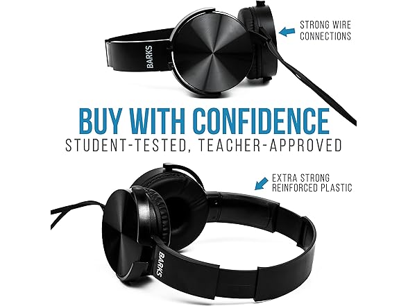 (10 PACK) Barks Classroom On-Ear Premium Student Bulk Headphones