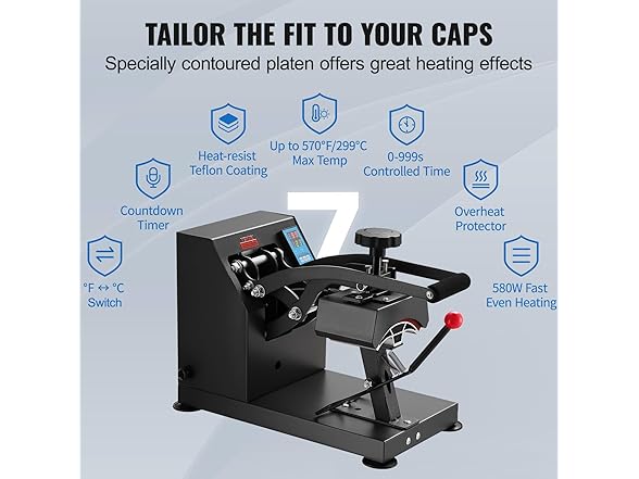 VEVOR Heat Press 6x3.75Inch Curved Element Hat Press Clamshell Design