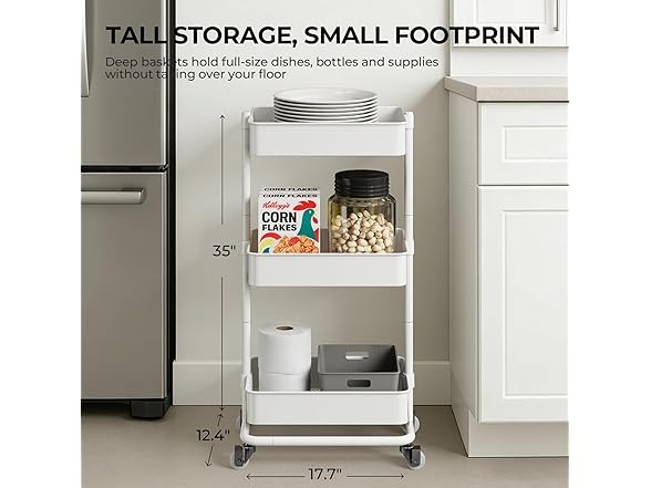 3 Tier Rolling Cart with Wheels for Home Organization