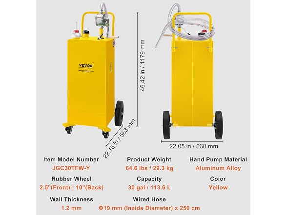 30 Gallon Fuel Caddy, Gas Storage Tank & Yellow