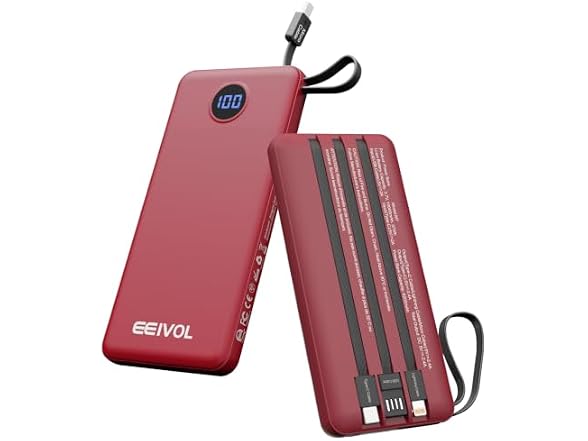 EEIVOL 10000mAh Power Bank 4 Cables