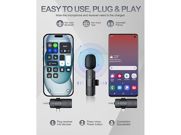 PQRQP 3 in 1 Professional Wireless Lavalier Microphone
