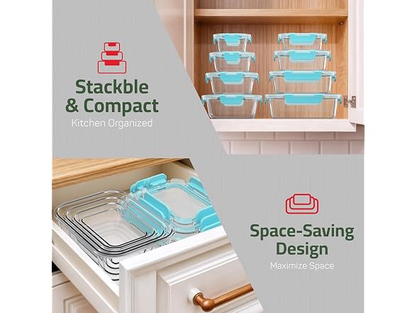Emporio Kitchen Borosilicate Glass Food Storage Containers with Lids 16 Pieces