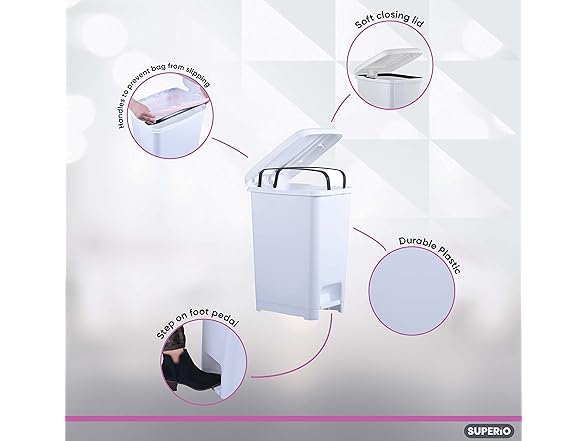 Superio Slim Step On Pedal Plastic Trash Can