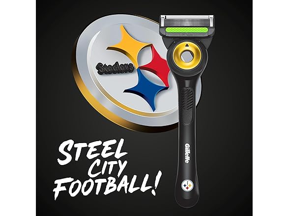 Gillette Labs Special NFL Steelers Edition Shaving Razor for Men - 1 Handle, 4 Razor Blade Refills & Magnetic Stand, GilletteLabs with Exfoliating Bar
