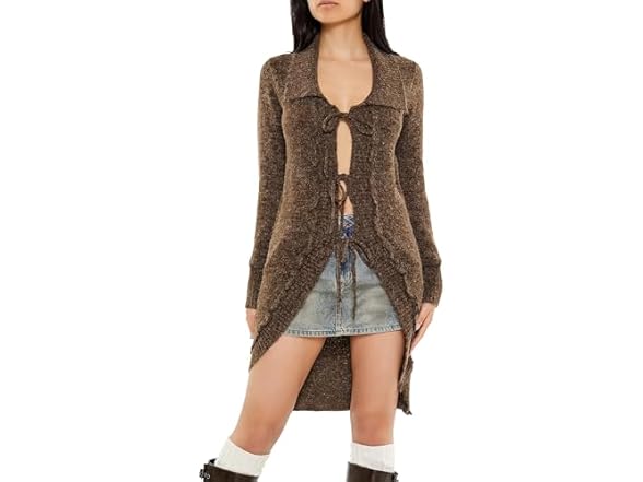 Forever 21 Women (XS) Tie-Front Longline Sweater