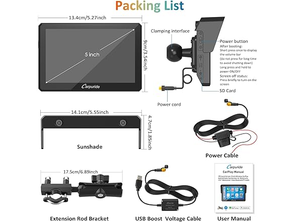 5" Motorcycle CarPlay Screen Waterproof