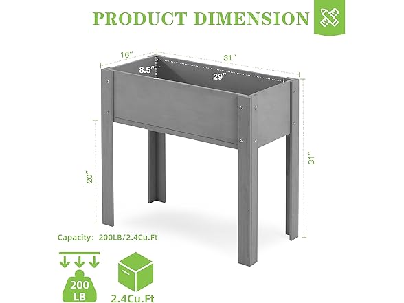 SoliWood BC075525010165 Raised Garden Bed with Legs (Open Box)