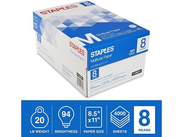 Staples Multipurpose Copy Printer Paper, 20 White